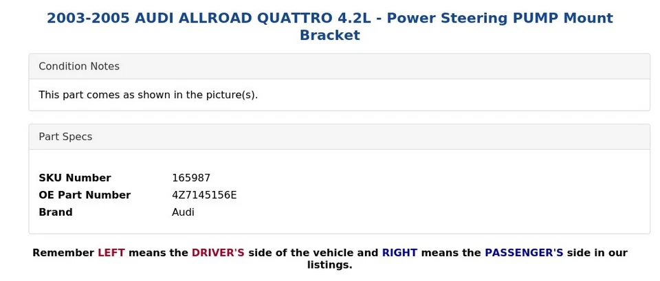 AUDI ALLROAD QUATTRO 2003-2005 4,2 L - Soporte de montaje de bomba de dirección asistida Foto 4 de 4