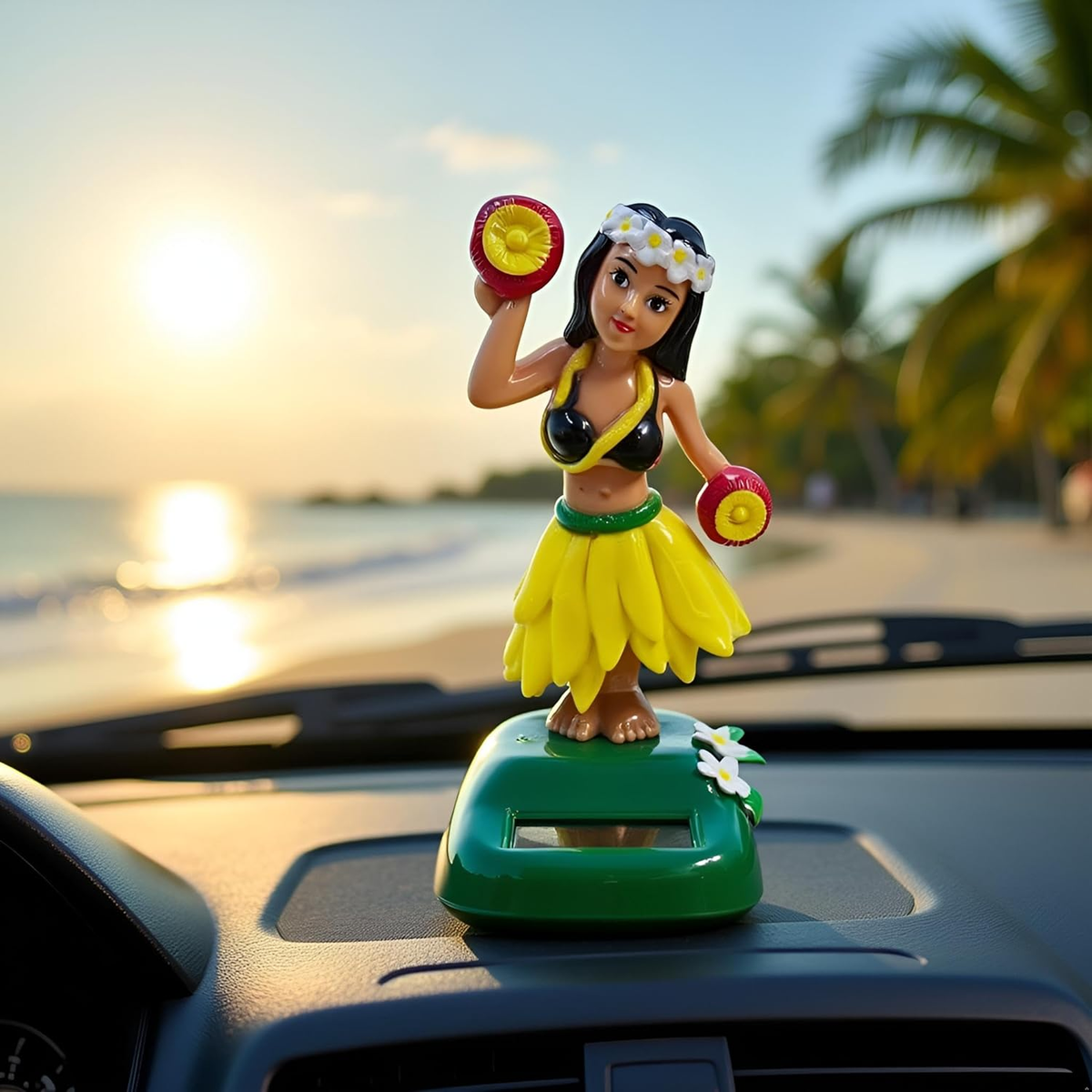 Solar Powered Hula Girl Dancing Figures Decoration Swinging