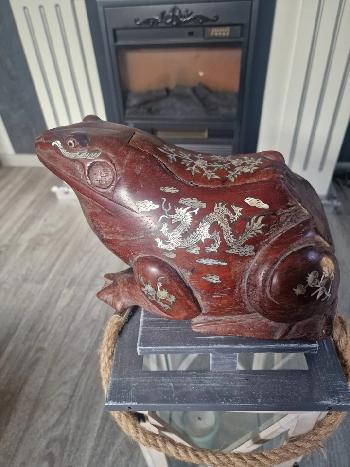 Großer HOLZFROSCH..MIT INTARSIEN ARBEIT UND GEHEIMFACH /ASIEN (GLÜCK & GELD ) - Bild 4 von 4