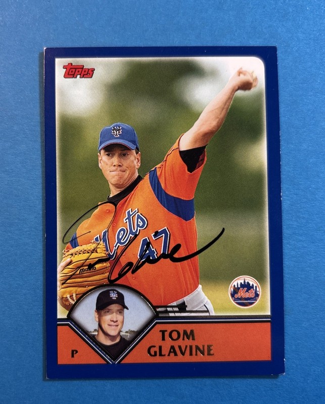 Tom Glavine autographed 2003 Topps baseball card #577, NY Mets.