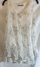 Italian Silk Cottagecore Ethereal Sz S White Top Lace Fairy Whimsical Floral