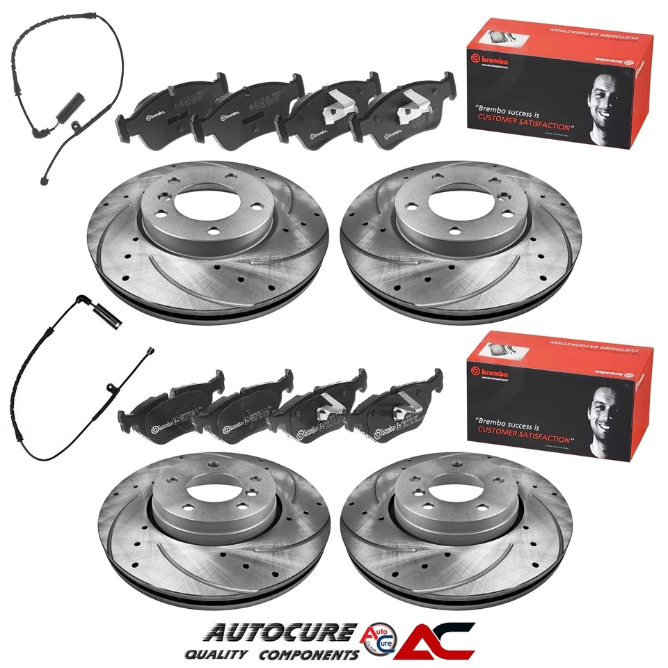 MID-RANGED DISCS + BREMBO PADS PER BMW SERIE 3 320CI E46 DISCHI ANTERIORI E POSTERIORI FORATI E SCANALATI E PASTIGLIE BREMBO