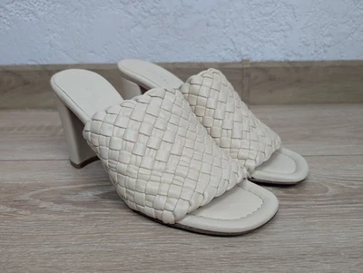 Sandales à talons blancs doux mules en cuir tissé ME+EM Italie pointure 39,5 ... - Photo 1/4