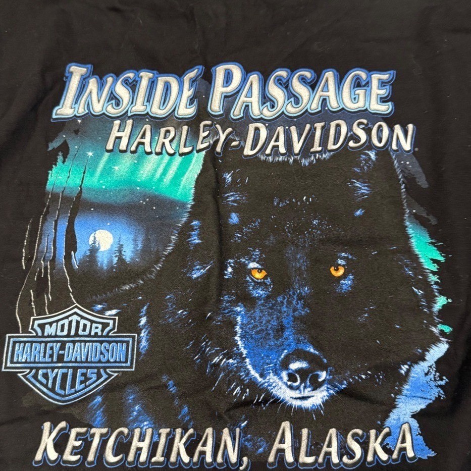 Harley Davidson Inside Passage Ketchikan Alaska Wolf Graphic T-Shirt Mens 2XL