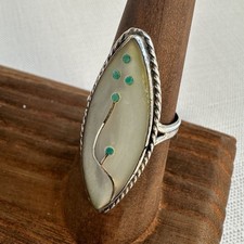 Sterling Silver Mother of Pearl Ring with Turquoise and Sterling Inlay Size 7, S