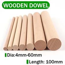 Wooden Dowel Rod 3/5/8/10/12/15/18/20/22/25-60mm Diameters x 100mm Wood Doweling