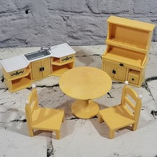 Sylvanian Families Calico Critters Yellow Kitchen Sink, Hutch, Table Chairs