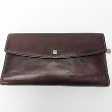 Vintage BOSCA Distressed Leather Trifold Wallet Clutch Burgundy Made In Italy