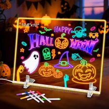 LED Note Board with 7 Colors, 13.8"X10" Acrylic Dry Erase Message Note Board wit