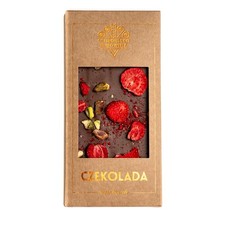 Vollmilchschokolade mit Pistazien und Erdbeeren 100g - Schronisko Bukowina