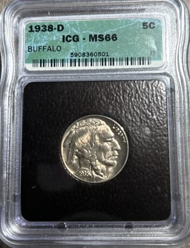 1938-D Gem BU Buffalo Nickel, Free Shipping