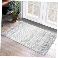 Moroccan Washable Rugs, 2x3 Grey Rug Non-Slip Small Distressed Entryway Rugs,