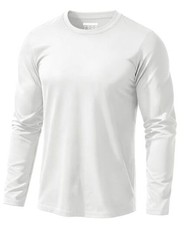 Men's Cotton Crewneck T-Shirts Long Sleeve Plain Tee Moisture Large White