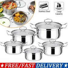 5x Stainless Steel Stewpot, Induction Stock Pot, Cooking Pot with Lid, Soup Pot