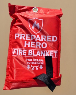 Prepared Hero Fire Blanket with Red Wall Mount Pouch & Pull Release Straps