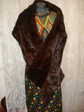 Vtg Beautiful Natural Color Women's Dark Brown Mink Fur Long Shawl Wrap Cape