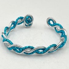 Vintage Handmade Blue Braided Bangle Bracelet Twisted Silver Teal Jewelry Gift