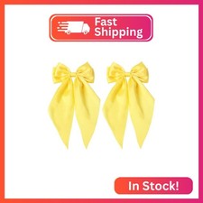 Furling Pompoms Hair Bows for Women - Pack of 2 Yellow Hair Bow Clips for Girls