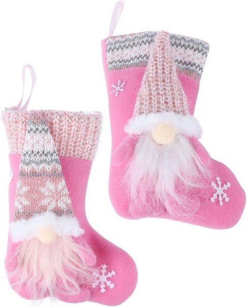 Weihnachtsstrumpf 2 StüCk PlüSch Rosa Nikolausstrumpf Zum BefüLlen Deko-image