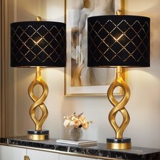 30" Black and Gold Table Lamps Set of 2 for Bedroom, Modern Touch Control Bed...