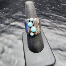 Sterling Silver Larimar Ring Sz 6.5 Vintage Graduated 4 Stone Statement