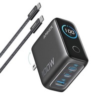 Anker 100W USB-C Wall Charger, Fast Charge, 3 Ports, Cable, Black/Silver