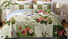 Floral Patchwork Quilted King Quilt Set w/ Matching Pillow Shams 90x104