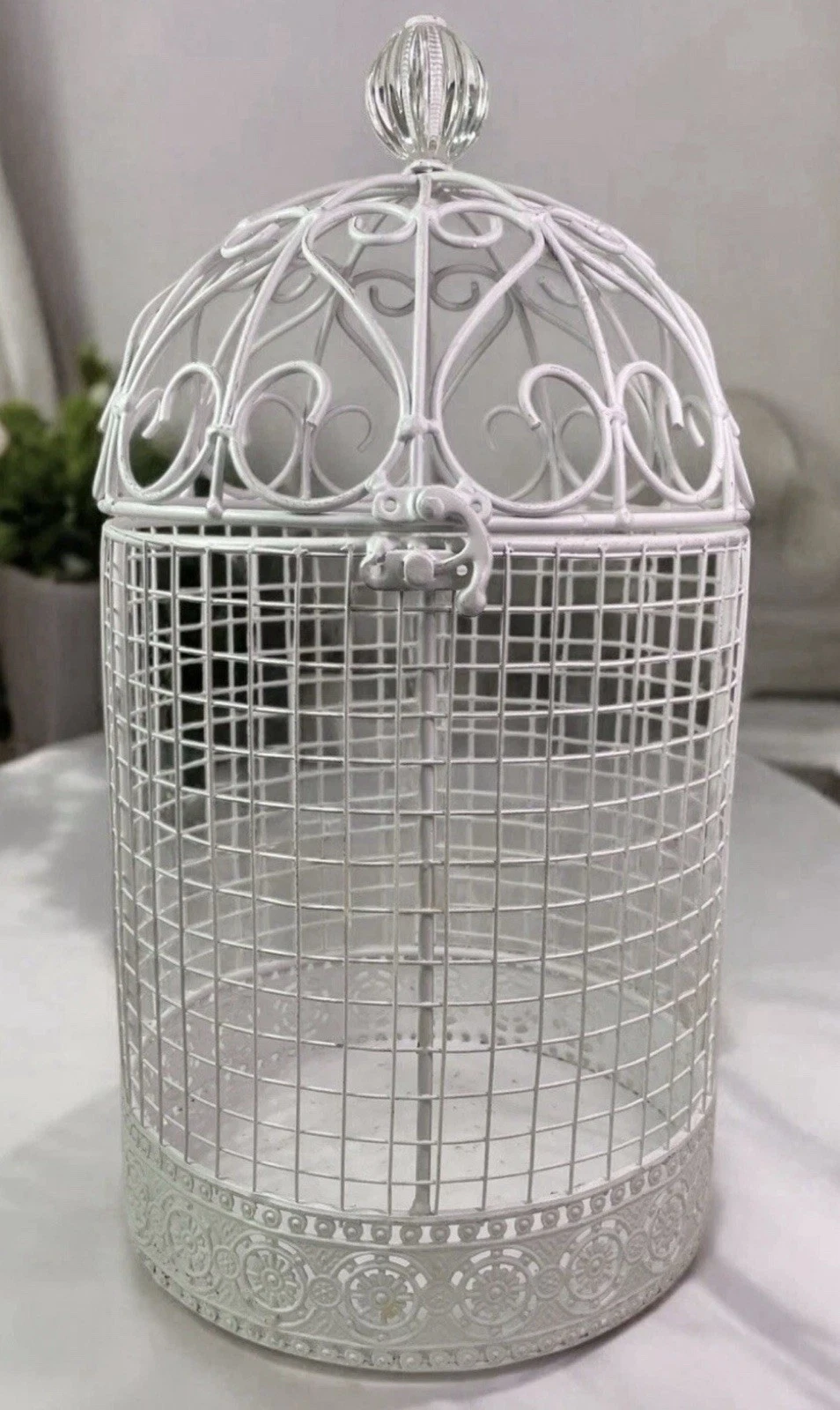 Shabby Chic Bird Cage – Rustic White Metal Farmhouse – Hinge & Clasp