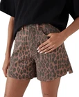 Hush Brown Leopard Print Denim Women's Shorts Size UK 16, NEW RRP £65