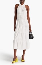 NWT! ALICE + OLIVIA Miranda Off White faux leather halterneck midi dress Size 12