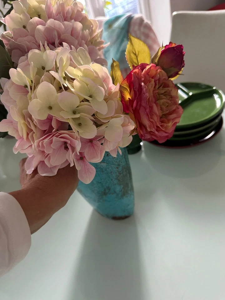 Türkise  Vase used vintage look Blumenvase schwer , glasiert - Bild 3 von 4