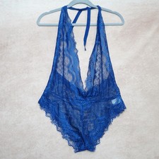 Blue Lace Halter Teddy Bodysuit L
