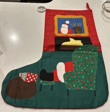 VTG Large Homemade Christmas Stocking Hanging Santa Watching Himself On TV 23”