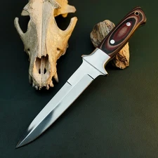 Gift-Ready 10.7" Damascus / Steel Knife Full Tang Hunt it Hunt + Leather Sheath