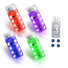 4 PCS Car LED Lights, USB Plug-in Rechargeable 8 High 1Red 1Blue 1Green 1Purple