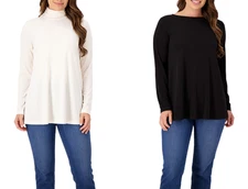 Susan Graver 2-Piece Modern Essentials Liquid Knit Tunics Ivory/Black