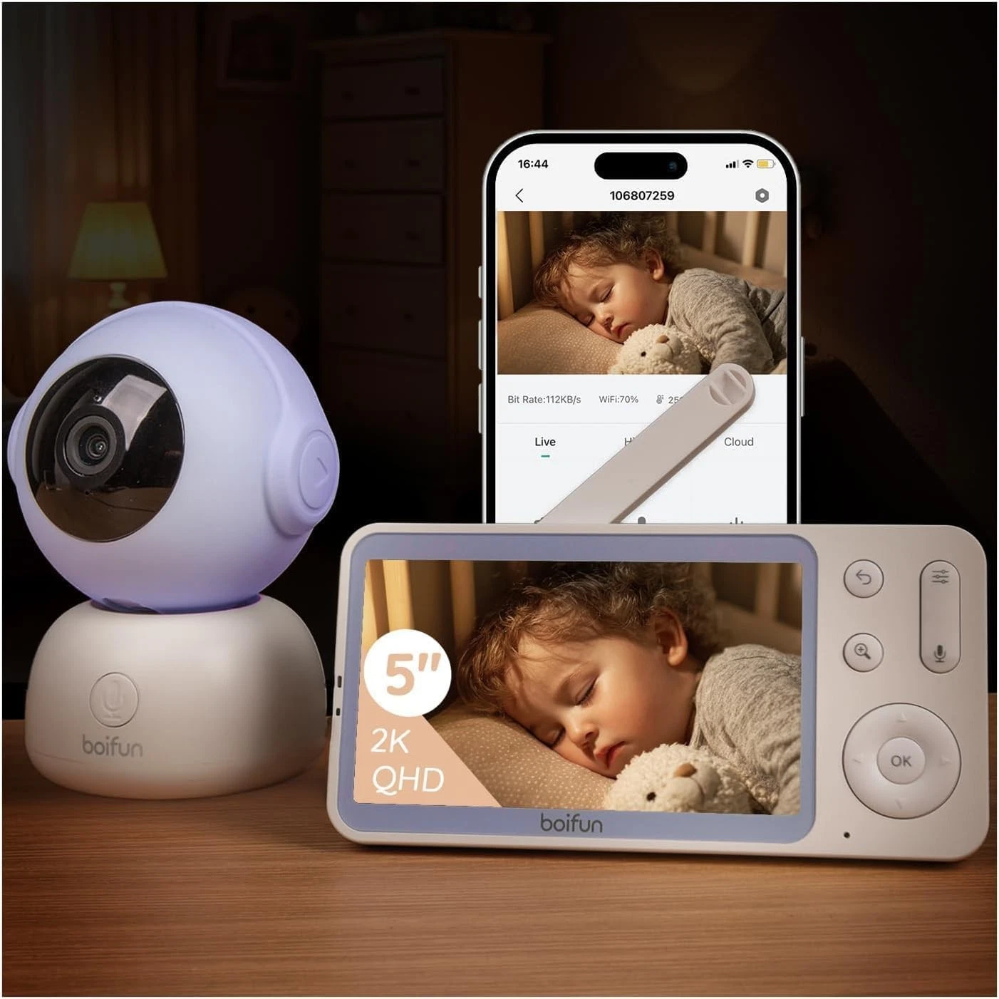 BOIFUN Wi-Fi Baby Monitor with Camera and Audio, Smartphone Compatible APP, 2...