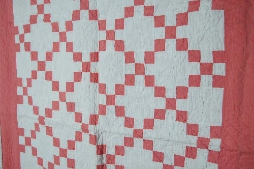 Edredón antiguo de cuna estampado postal de nueve parches rosa polvoriento/rosa vintage de los años 30 ~ ¡BONITO! Foto 4 de 4