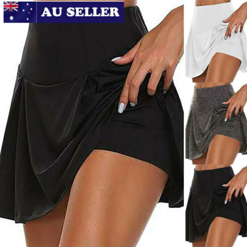 Womens High Waisted Sports Skort Ladies Gym Yoga Mini Skirt Tennis Hot Pants AU - Picture 1 of 9