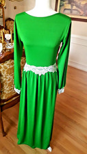 VTG 70s Green Long Sleeve Fitted Dress Jersey Knit /M Elegant Casual Slim