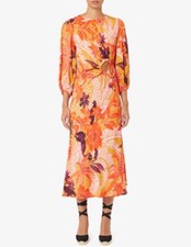 NWT FARM RIO beige Jungle Panther Lenzing Ecovero Viscose Midi Dress