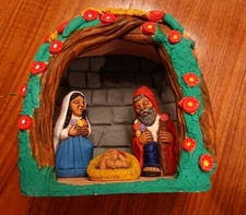 Nativity Scene Painted Clay From Peru