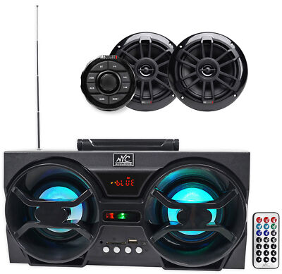 MB QUART GMR1.5S2B Marine Bluetooth Receiver+2 Black 6.5'' Speakers+Party Speaker