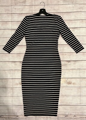 half black half white bodycon dress PREMISE SZ XS BLACK WHITE STRIPED HALF-SLEEVE FITTED Bodycon DRESS