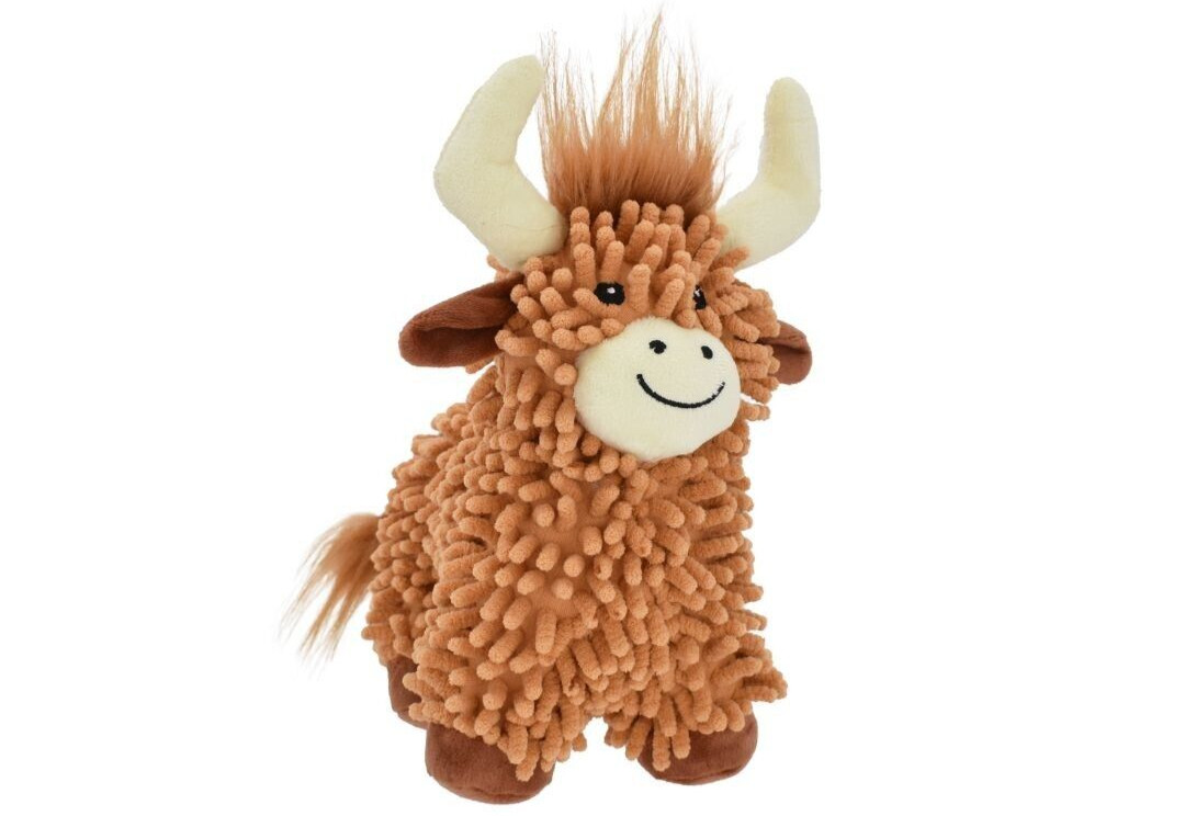 Multipet Floppy Highland Cow Dog Toy Plush With Squeaker Pup