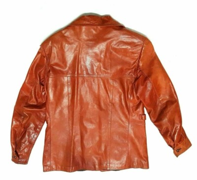 70s 80s archive LANVIN Valstar Jacket 希少 VINTAGE LANVIN PARIS GLOSSY BURNT ORANGE LEATHER CAR COAT JACKET