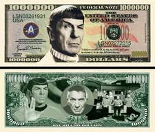 Leonard Nimoy / Spock - Million Dollar US Bill! Star Trek Enterprise Series SF