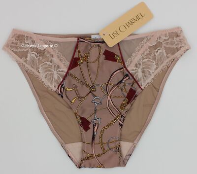 NWT Lise Charme ACH0209 ''Seduction Cavaliere'' Silk / Lace Bikini Brief, Beige XS