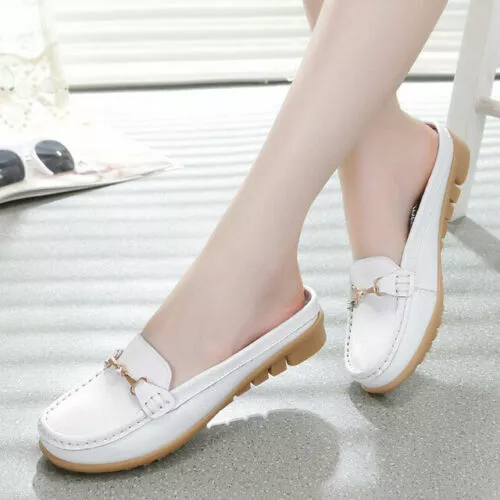 Women Slip on Leather Loafer Mules Flats Backless Slippers Casual