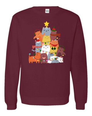 Funny Cat Merry Christmas Tree Kitten Unisex Crewneck Sweater